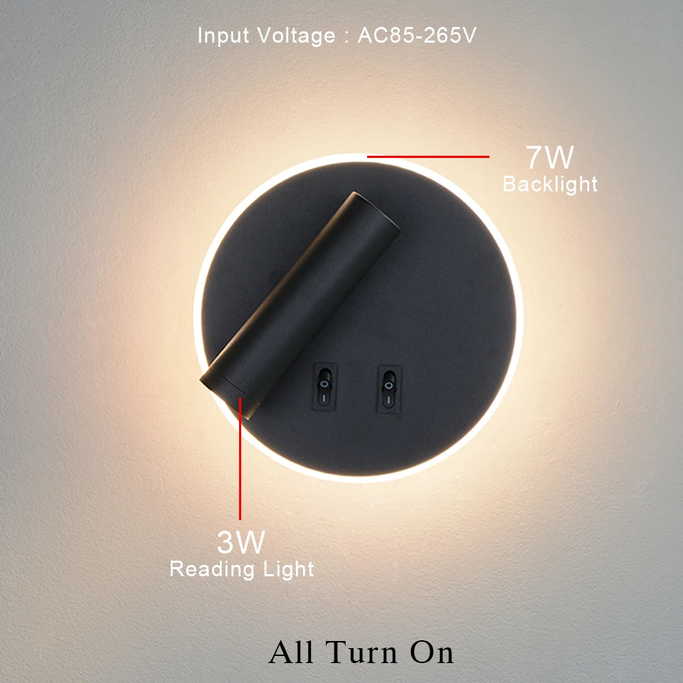 Led wand lampen 3W lesen licht 7W hintergrundbeleuchtung mit schalter wand licht hotel nacht moderne wand lampe schlafzimmer studie treppen wandlampen – Detail 11