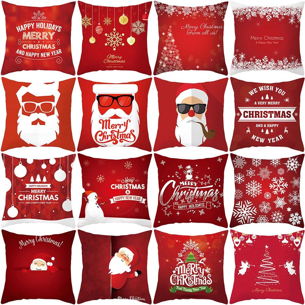 

Christmas Soft Peach Skin Velvet Polyester Square Throw Pillow Cases Waist Cushion Cover Bed Sofa Pad Cover Red 45x45cm D40