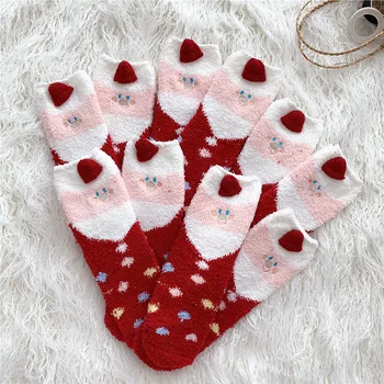 

Autumn and Winter thick warm floor socks Christmas gift coral fleece cartoon cute sleep socks