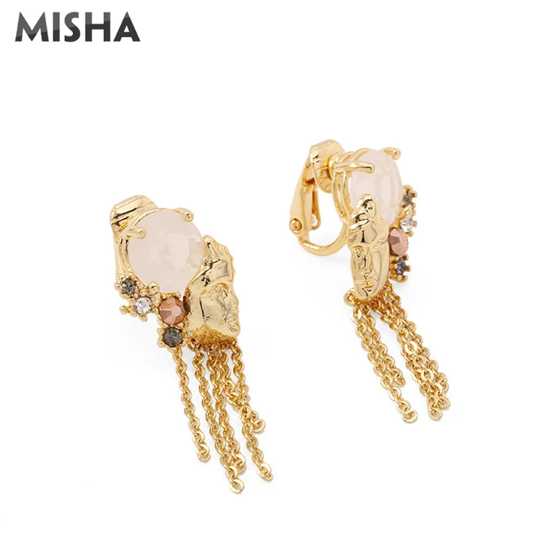 MISHA, модные серьги для женщин, кисточки, висячие серьги-гвоздики, имитация драгоценных камней, амулеты, ювелирные изделия для девочек, дамские подарки L947 - Окраска металла: Clip Earrings