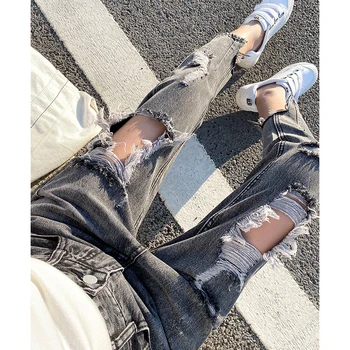 

Fashion Woman Jeans Hole Boyfriend High Waist Light Blue Harem Jeans for Woman Vintage Ripped Jean Female 2020 New