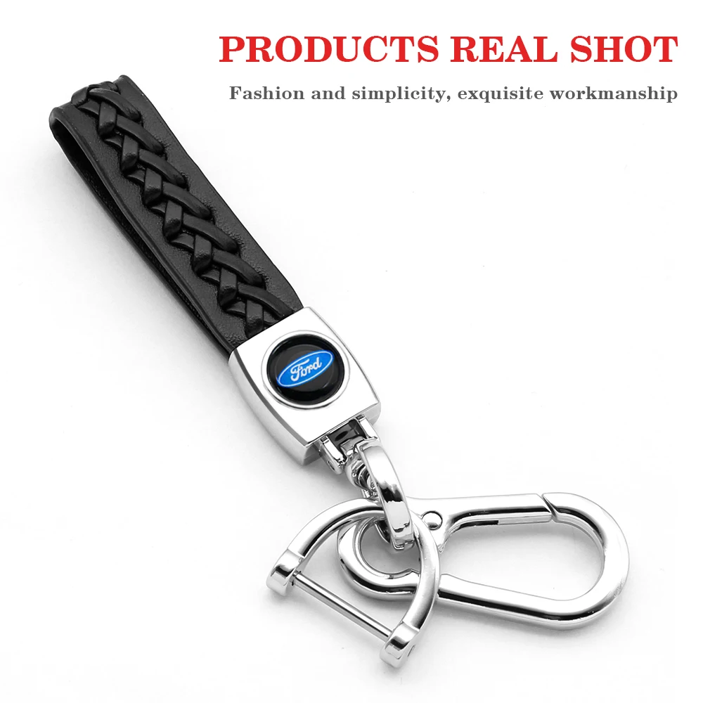 High Quality Leather Black Braided Rope Car Styling Keychain Creative Men Gift Key Chain For Ford Focus Fusion Escort Kuga Ecosp |