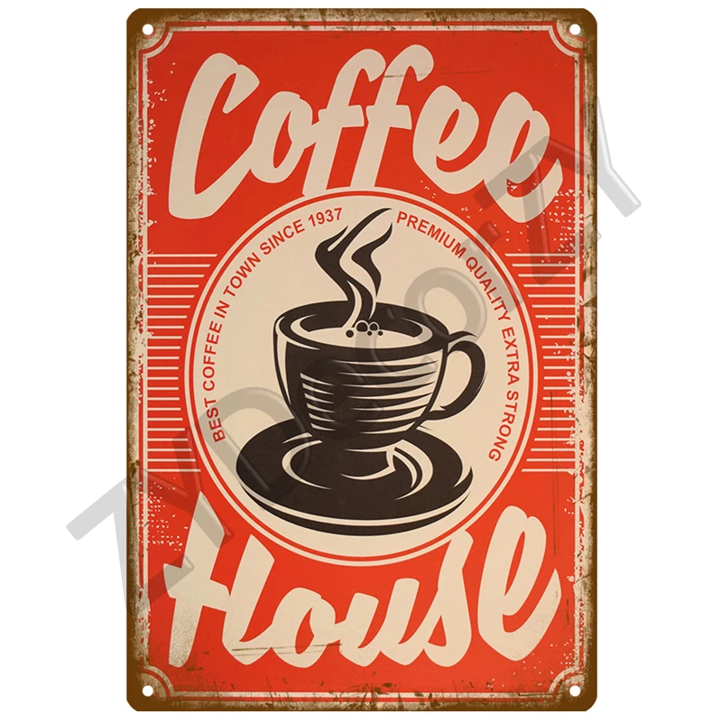 Coffee Retro Tin Sign Poster Vintage Wall Poster Metal Sign Decorative Wall Plate Kitchen Plaque Metal Vintage Decor Accessories