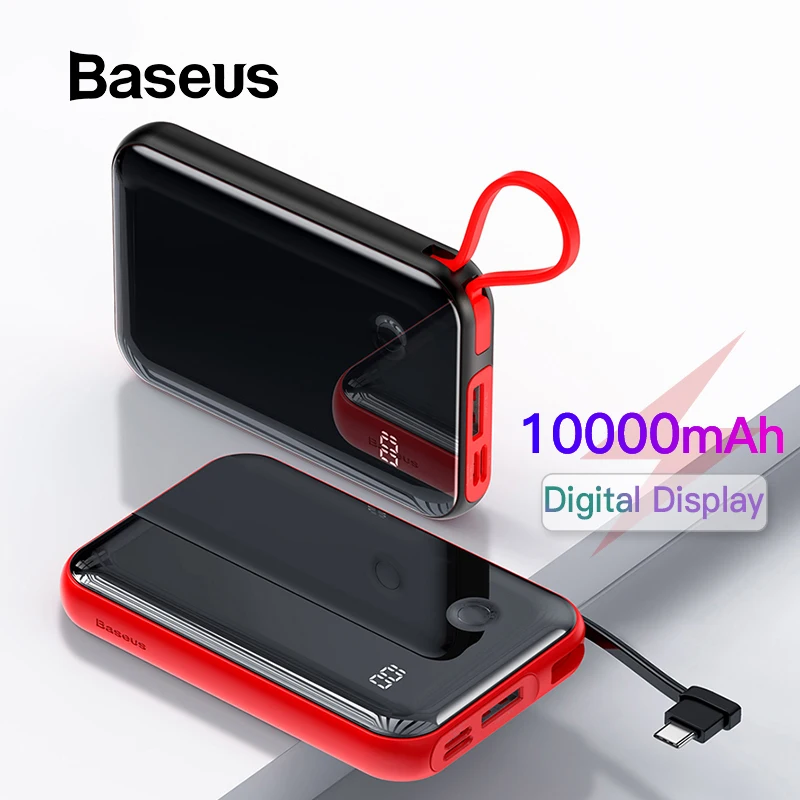 Baseus Mini 10000 мАч Внешний аккумулятор с кабелем цифровой дисплей Быстрая зарядка для iPhone11 внешний аккумулятор банк питания для Samsung gs10