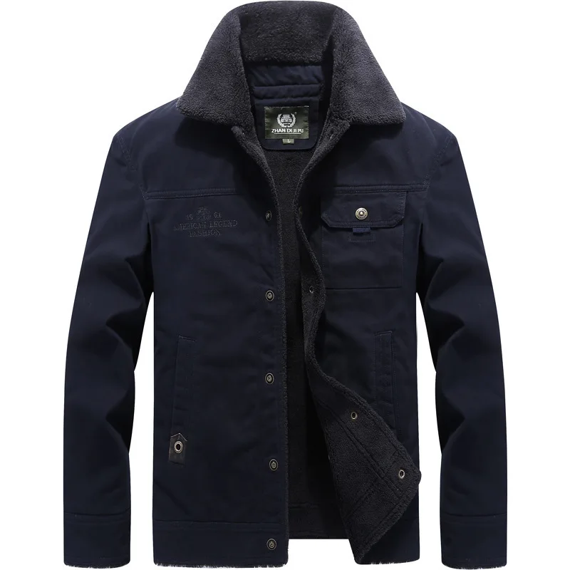 

Autumn & Winter Men Fold-down Collar Pure Cotton Washing Slim Fit Coat Large Size Rest Workwear Pure Cotton Jacket Men's