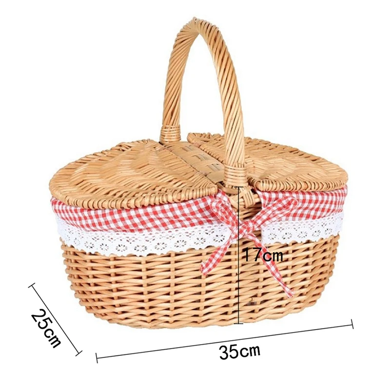 10×8×5.5in/14×10×7in Outdoor Portable Woven Picnic Hamper with Lining Cloth for Family Party YXW Wicker Picnic Basket with Lid and Handle for 2-4-6 Person 