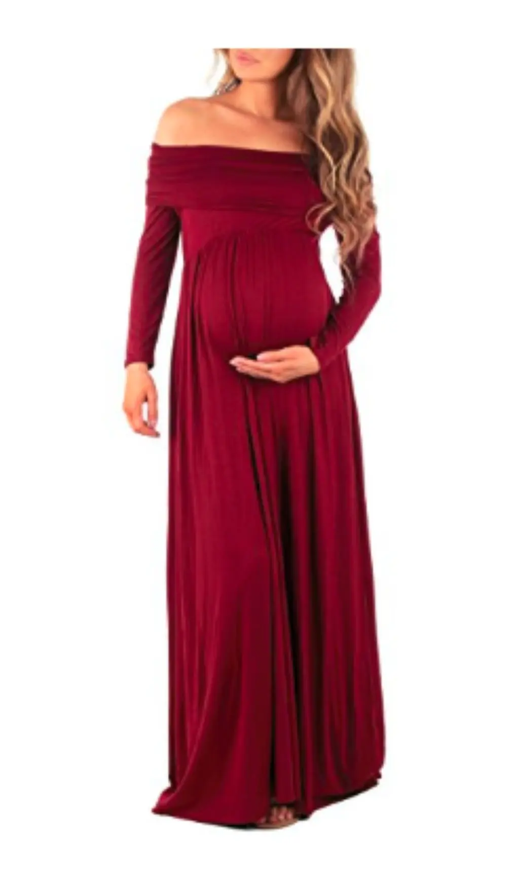 Модное женское платье для беременных с открытыми плечами, однотонное сексуальное элегантное платье макси для беременных
