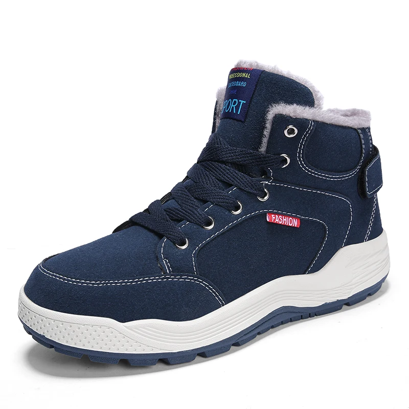 

Leather Men Boots Winter with Fur 2019 Warm Snow Boots Men Winter Work Casual Shoes Sneakers High Top Rubber Ankle Boots 39-48