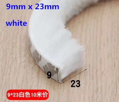 white 9mmx23mm 10 м самоклеящаяся дверная уплотнительная лента для окон ветростойкая щетка полоса windown защитная лента для двери с защитой от ворса окна - Цвет: white 9mmx23mm