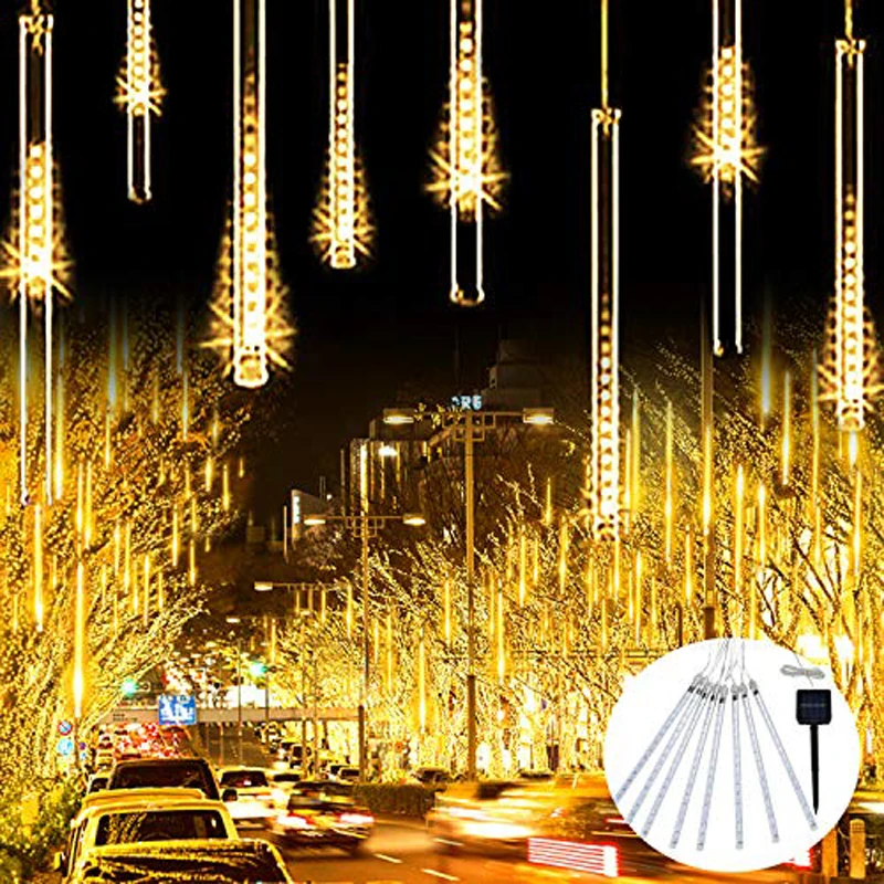 decoración de la casa Blanco frio EONANT 30cm 10 tubos 360 LED luces solares que caen jardines bodas luces de lluvia de meteoros para fiestas en árboles 