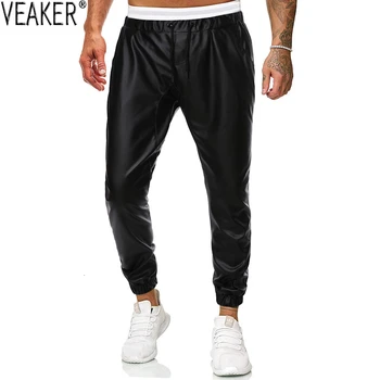 Image of 2019 New Men's Black PU Faux Leather Pants Male PU Leather Trousers Sweatpants S-2XL