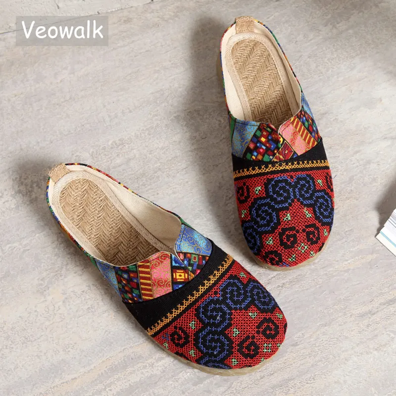 Женские парусиновые шлепанцы Veowalk богемные стильные на плоской подошве Летние
