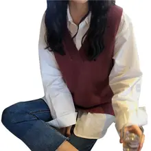 Женский свитер Однотонный пуловер с v-образным вырезом свитер осень зима Повседневный жилет свободный теплый свитер