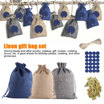 

Portable Gift Bag Set Snacks Festival With Drawstring Advent Calendar Wrapping Jewelry Countdown Party Christmas Decor Packaging