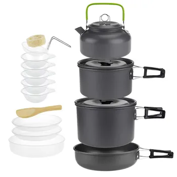

Suitable For 4-5 People Outdoor Camping Cookware Aluminium Alloy Combination Cookware Tableware Picnic Bowl Pot Pan Set #yl10