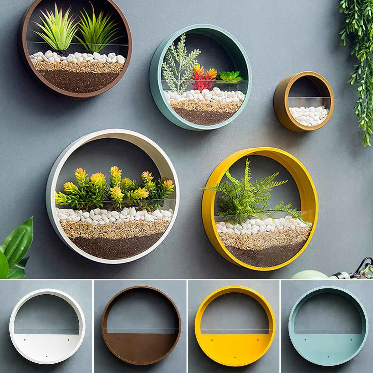 Online Moderne Runde Eisen Wand Vase Hause Wohnzimmer Restaurant Hängen Blumentopf Wand Decor Sukkulente Pflanzer Kunst Glas Vasen