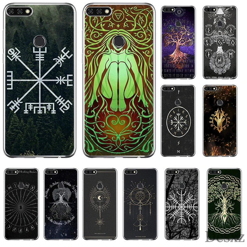 

Mobile Phone Case TPU For Huawei Honor 7A 7C 7X 6A 8 8X 8C 9 9X View 20 Note 10 Lite Cover Viking Vegvisir Odin Nordic