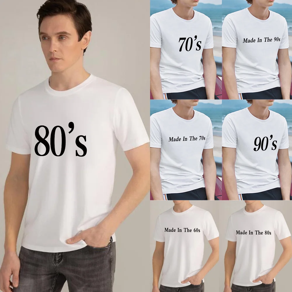 

Men's Classic T-shirt Simple Casual White Top Time Year Hot Stamping Series Round Neck All-match T-shirt Slim Men's Clothing
