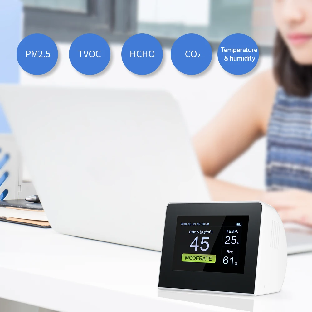 K6-D K6 Air Quality Detector Digital HCHO TVOC PM2.5 Tester CO2 Meter OCRKJ 