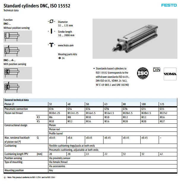 DNC-32-40-PPV-A festo DNC-50-125-PPV-A do furo 32 40