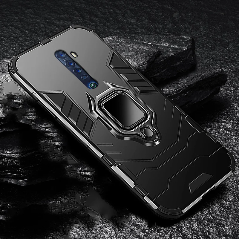 Чехол TeppKa для OPPO Realme X2 Pro, противоударный чехол для телефона с кольцом для Realme X2, Жесткий ПК, мягкий ТПУ Гибридный чехол-накладка - Цвет: Black