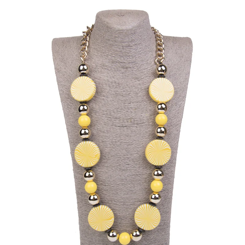 GuanLong массивное ожерелье с металлической цепочкой для женщин на заказ/ожерелье с бусинами из акриловой смолы длинное ожерелье s для девочек винтажное большое ювелирное изделие - Окраска металла: yellow