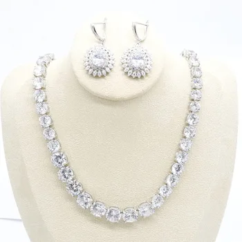 

AAA White Zirconia Silver Color Bridal Jewelry Sets for Women Necklace Earrings Set Birthday Wedding Christmas Gift