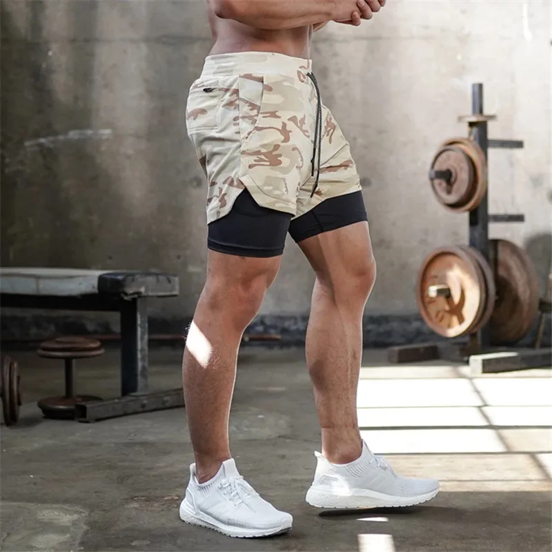 2020 Camo Running Shorts Men 2 In 1 Double-deck Quick Dry GYM Sport Shorts Fitness Jogging Workout Shorts Men Sports Short Pants
