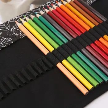 

Beautiful Leaf School Pencil Case Roller 12/24/36/48/72 Holes Canvas Roll Up Makeup Canvas Pen Bag For Girls Boys Stationery