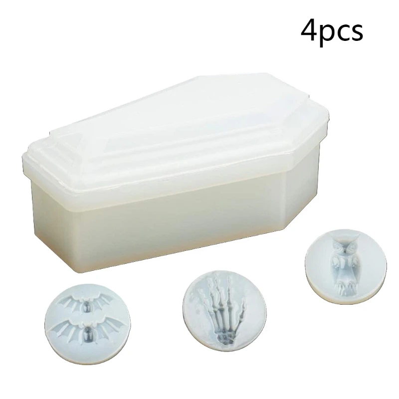 

Epoxy Resin Silicone Molds Coffin Box Mould Trinket Bat Owl Skull Hands Shape Keychain Candle Clay DIY Making Tools Set