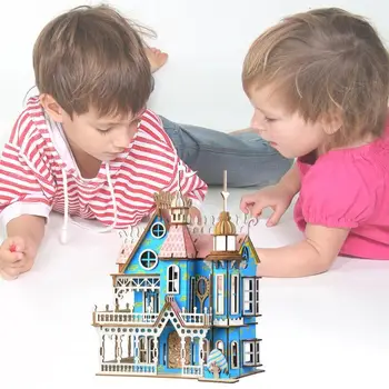

174pcs Baby Kids Puzzles Toys Wooden Puzzle Board Toy DIY Cabin Furniture Dream Villa Accessory Child 3D Puzzle Toy