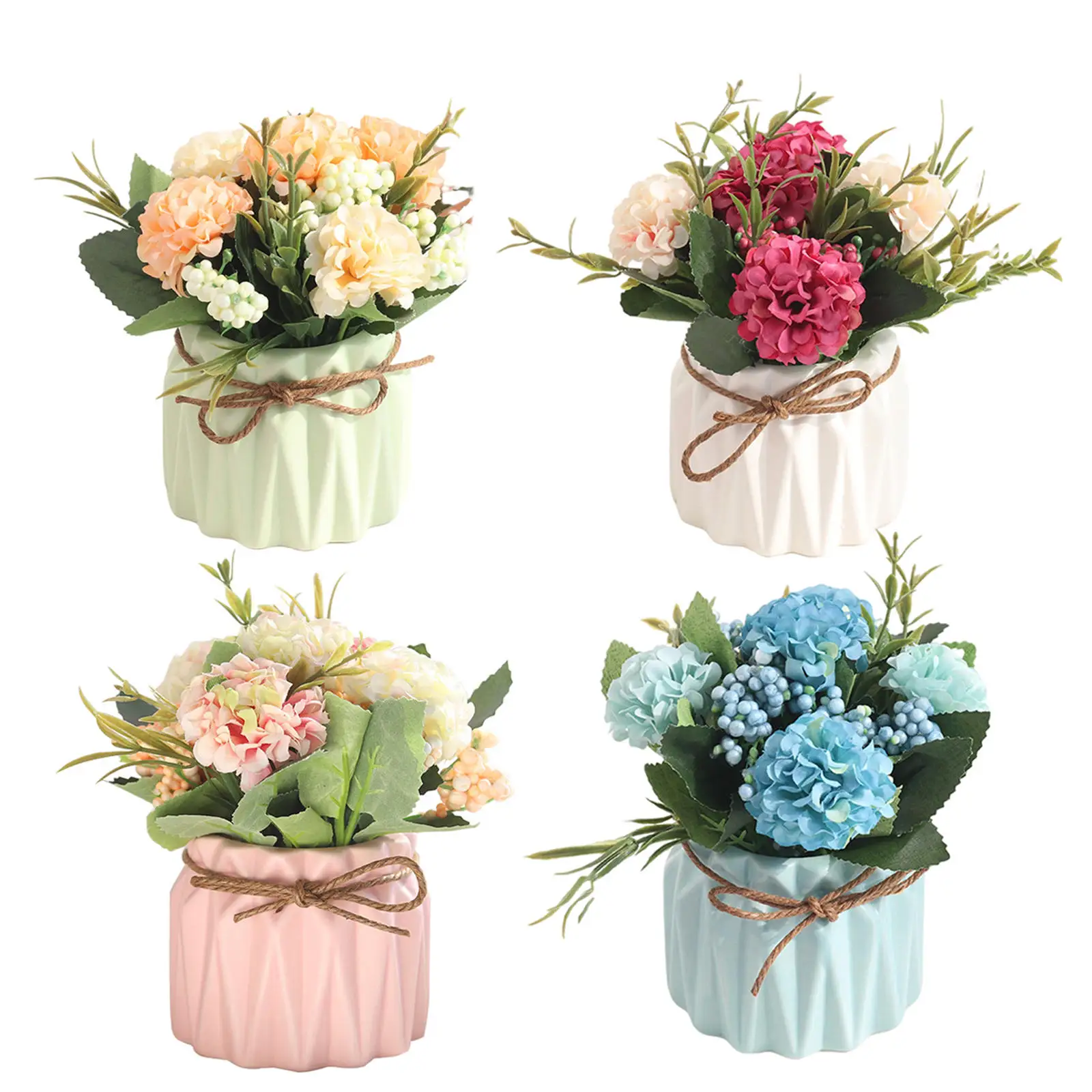 Centrotavola Con Girasoli Artificiali E Ortensie Bianche - In Vaso Elegante - Decorazione Finta Seta Per Casa