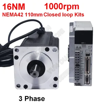 

220V NEMA42 110mm 16Nm 2300Oz-in 1000RPM 19MM Hybird Closed Loop Stepper 3PH Motor Drive Kit Easy Servo for CNC Engraving Router