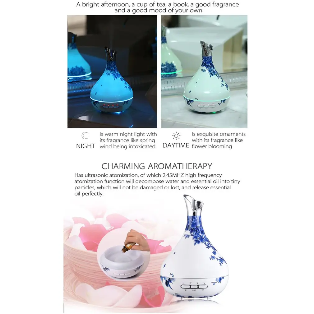 

300ml Aroma Essential Oil Diffuser Ultrasonic Air Humidifier with Wood Grain 7 Color Changing LED Lights for Office Home