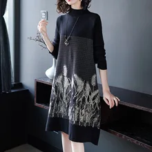 Свитер средней длины выше колена женский осень и зима стиль kuotawei женщин среднего возраста платье свободного кроя для похудения J