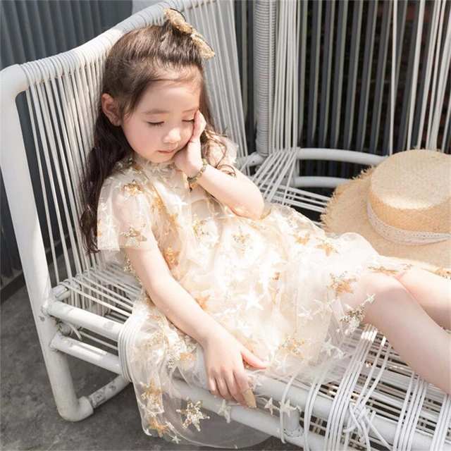 2-7 Years of Baby Girls Dress Star Shawl Fairy Kids Dresses for Girl Princess Wedding Party Clothes