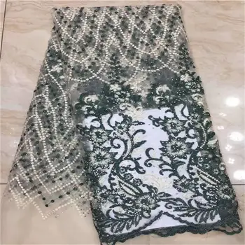 

Juan's latest African sequin lace fabric sequins and stone embroidery 5 yards/piece Nigerian tulle lace fabric for sewing