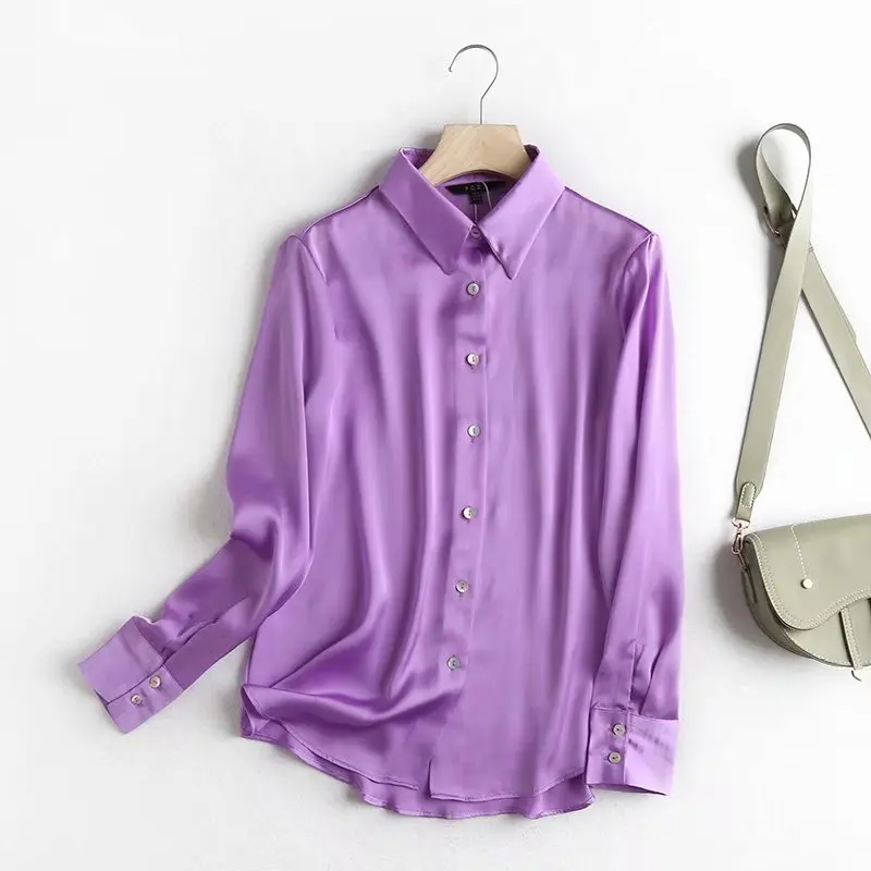 

KONDALA Women Blouse Solid Violet Office Lady Shirt Za Cotton Button Turn-Down Collar Fashion blusas mujer de moda 2020