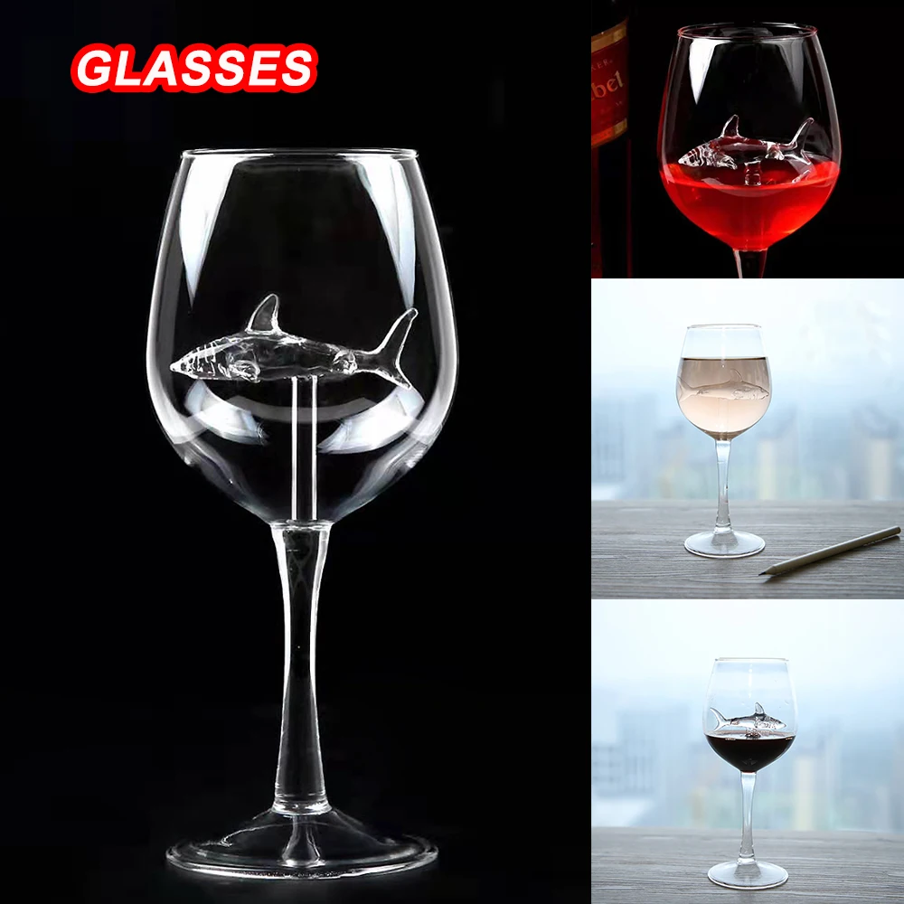 2020 Newest Short Long Shark High Borosilicate Glass Metal Red Wine