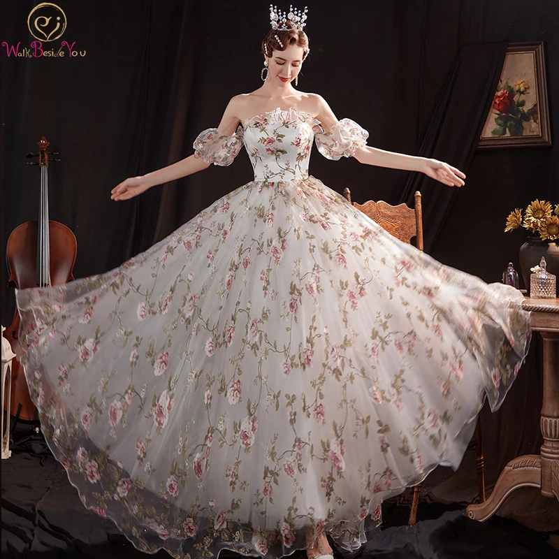 

Walk Beside You Floral Evening Dresses 2020 Long Woman Ceremony Party Gown Off Shoulder Engagement Formal Evening Gowns Stock