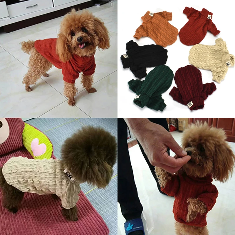 Winter Thickening Pet Cat Dog Clothes Knit Sweater High Collar Warm Soft Pet Sweater For Small 2