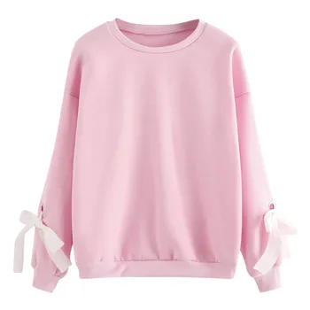 

Fashsiualy Soft coat Comfortable Sweatshirt 2019 Preppy Round Neck Long Sleeve Pullovers Women AutumnLace Bow Pullover 819