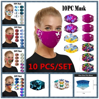 

10 pcs Washable Mask For Adults Universal women mask fashion windproof fashion print pattern washable adjustable breathable 2020