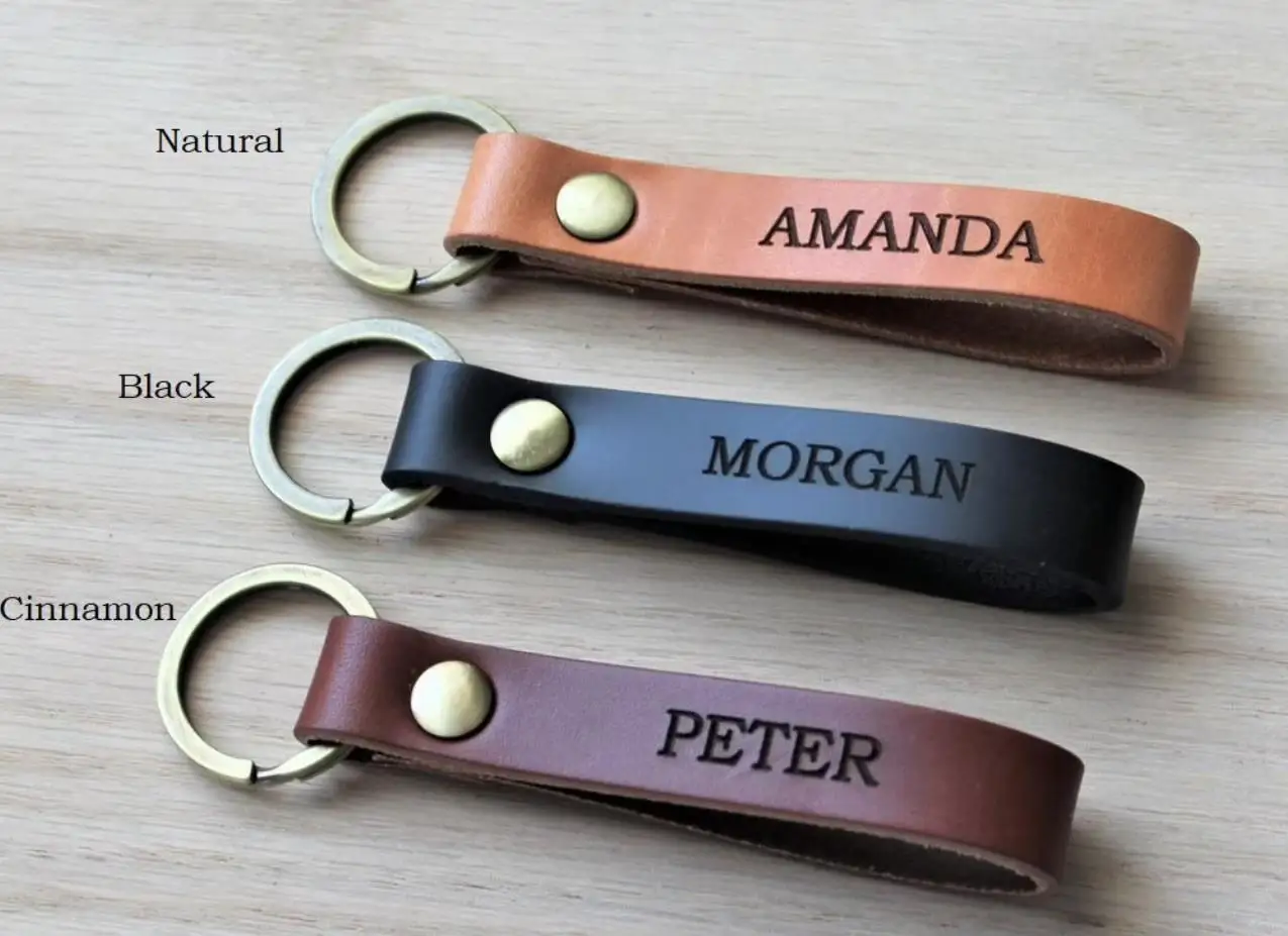 Black Monogram Leather Keychain