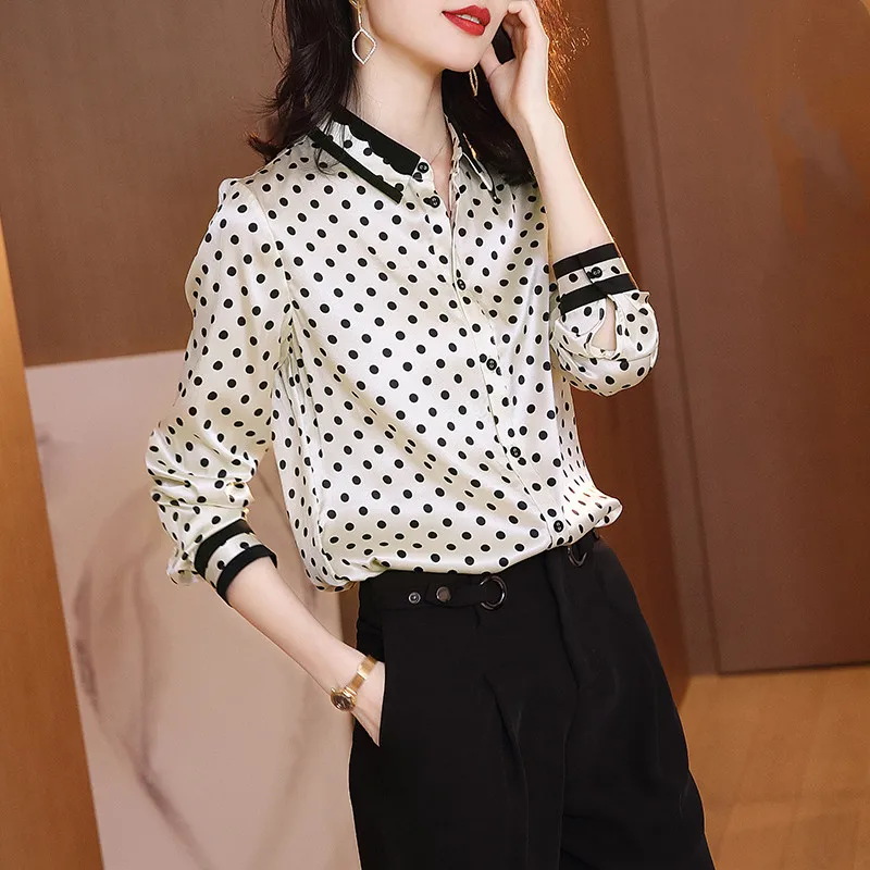 Long sleeved Polka Dot Chiffon Blouse 