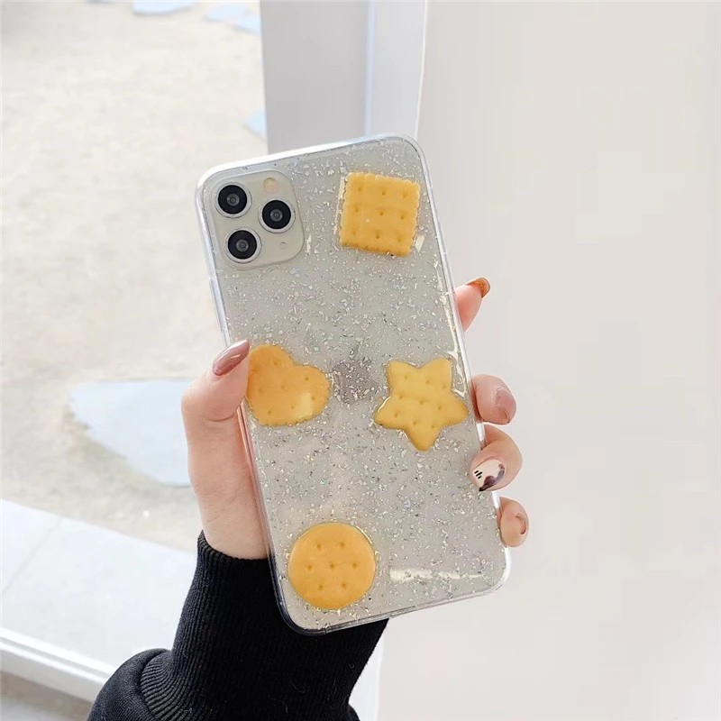 Милая Капля клея Bling 3D печенья чехол для телефона для Iphone 11 Pro Max X Xr Xs Max 7 8 Plus Мягкий ТПУ силиконовый прозрачный чехол-накладка - Цвет: Бежевый