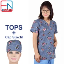 Hennar медицинские скрабы униформа Топы+ шапки, хлопок медицинские скрабы топы в сером с бабочкой