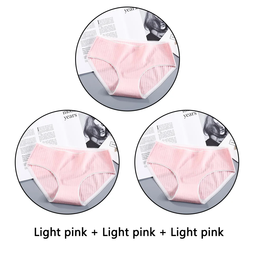 Light pink X 3 3 шт Бесшовные трусы хлопковые женские трусы нижнее белье средняя посадка сексуальное студенческое нижнее белье для девочек Однотонные мягкие удобные трусики - Цвет: Light pink X 3