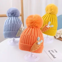

Child Cute Cartoon Baby Hat Winter Soft Warm Knitted Boy Girl Hats Beanie Solid Color Infant Toddler Cap Bonnet Kids Caps1-5T