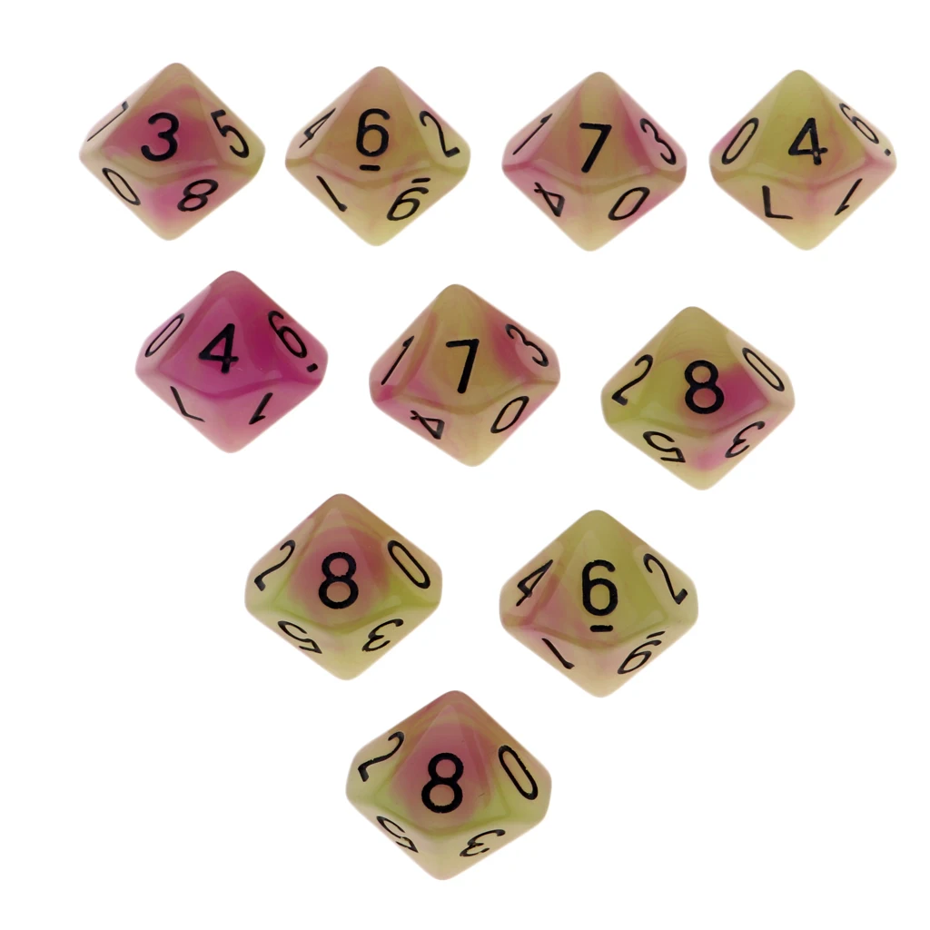Tabletop Game 10pcs Dungeons Dragons Dice D10 D&D Luminous 1.6cm Multi Dice Set Night Luminous Dice Set